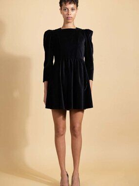 Batsheva's Black Velvet Square Neck Mini Prairie Dress Sz 4